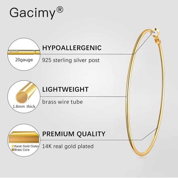 Gacimy large 14K plates gold hoop earrings - Picture 2 of 6
